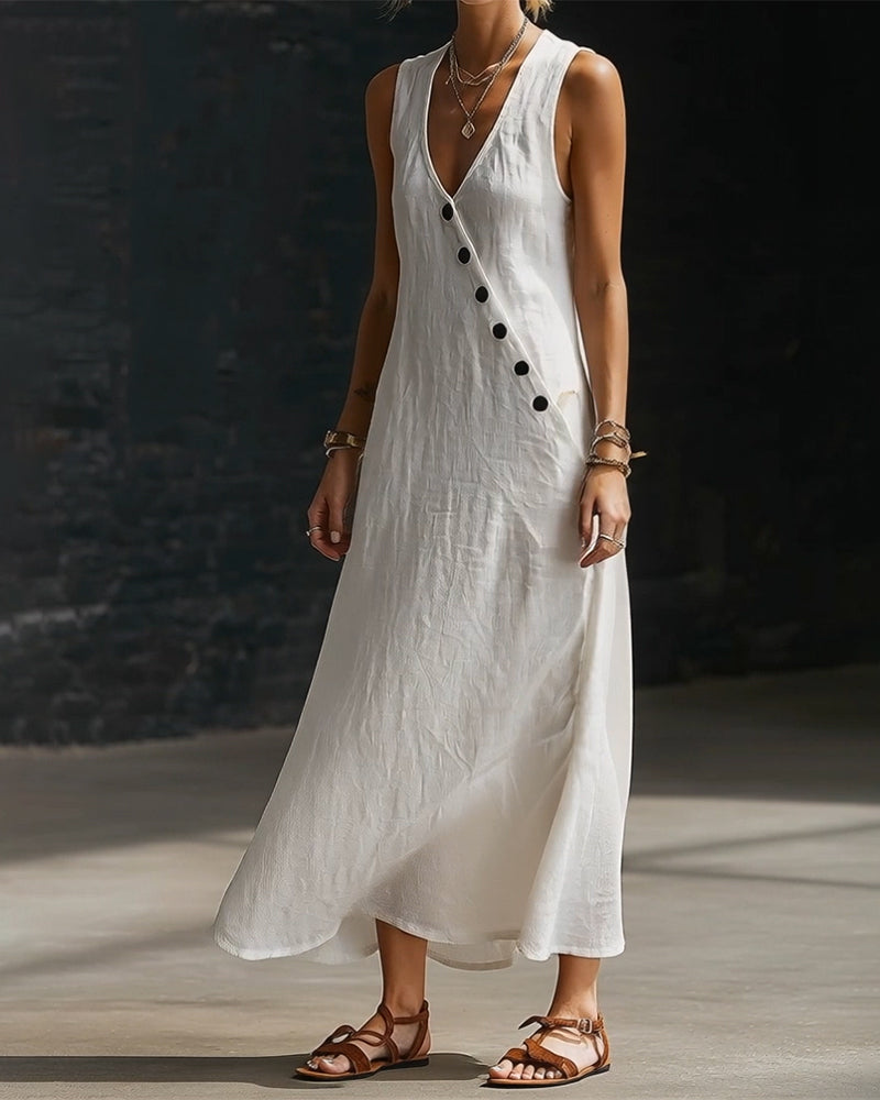 Solid-Color Button Vest Dress
