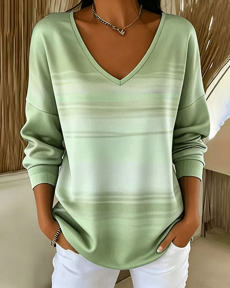 V-Neck Long Sleeve Ombre Sweatshirts