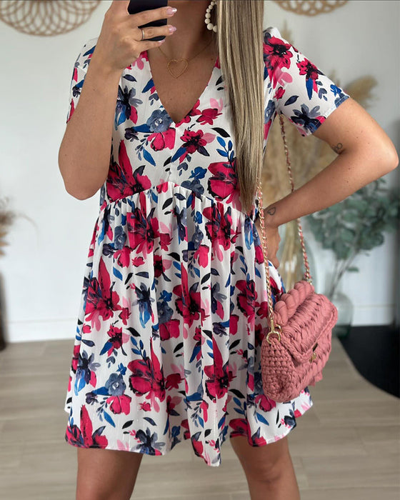 Flower print V-neck dress