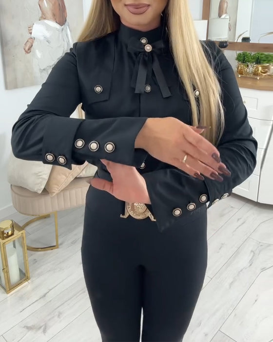 Metal-Buttoned Long-Sleeved Shirt