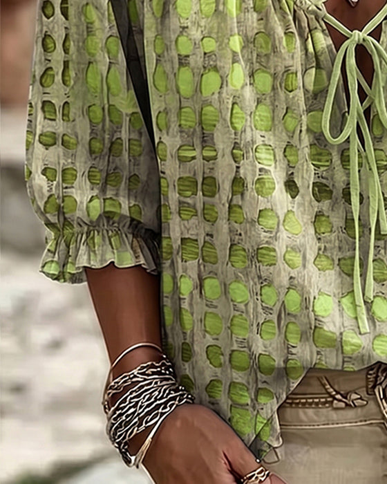Polka Dot Lace Up Blouse