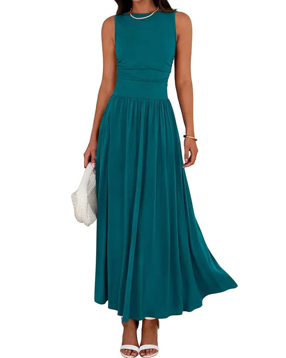 Sleeveless Ruched Pocket Long Dress