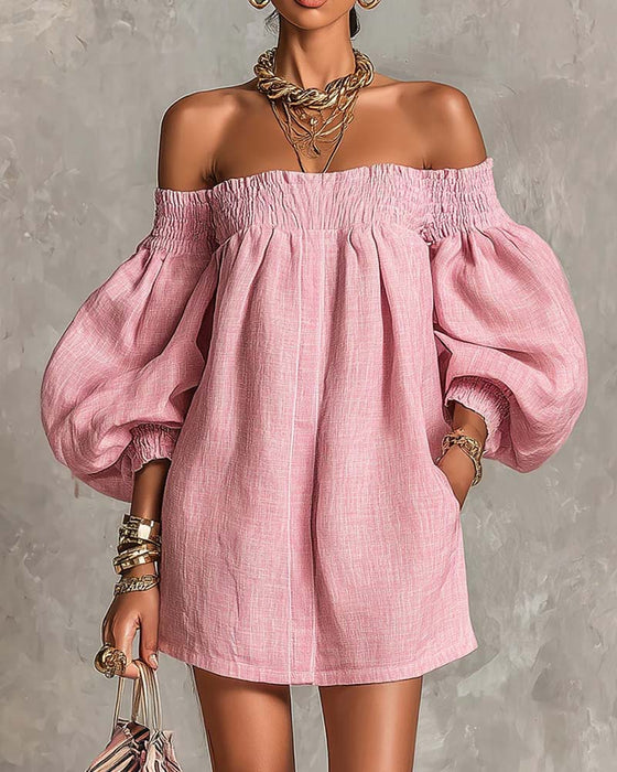 Bandeau Elastic Puff Sleeve Dress