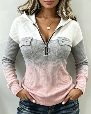 Gradient Half Zip Hooded Top