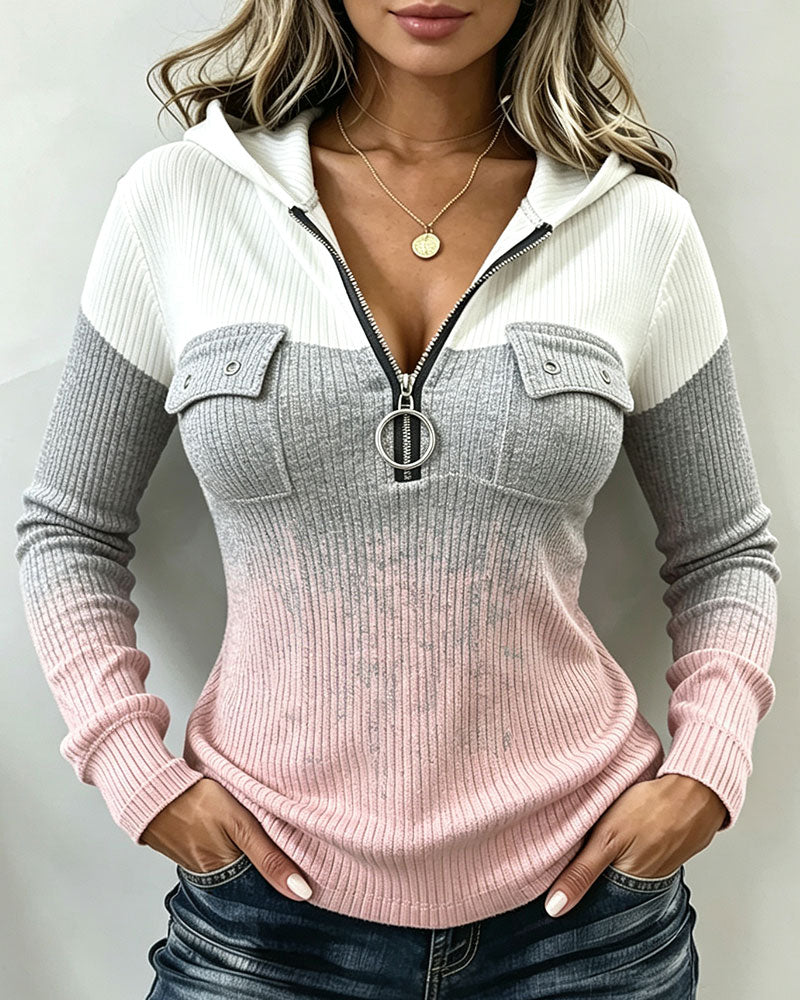 Gradient Half Zip Hooded Top