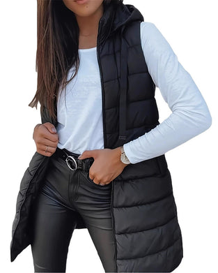 Hooded Mid-Length Vest Coat