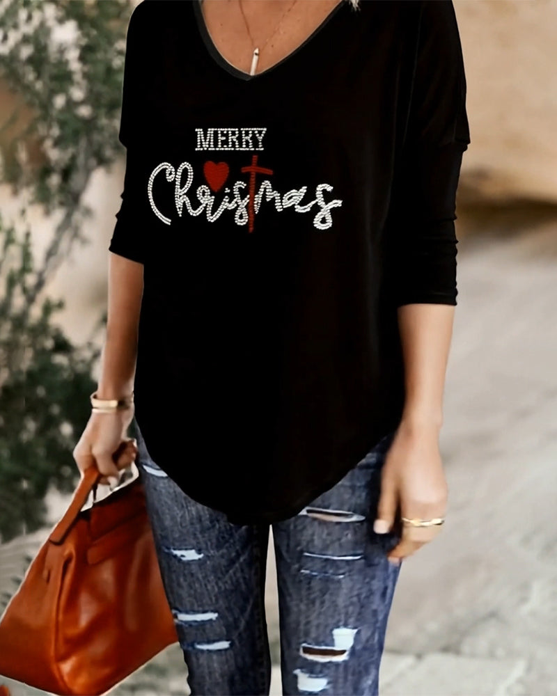 Christmas Themed Letter Print Top