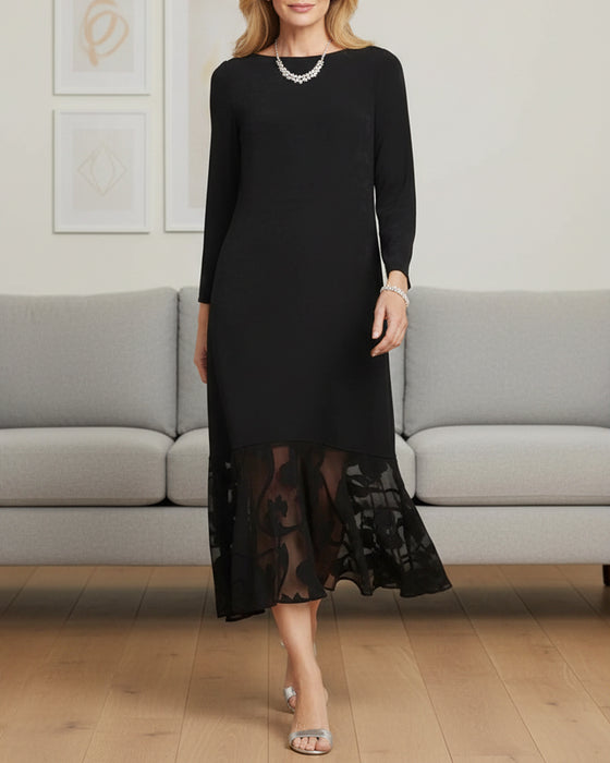 Mesh Splicing Round Neck Fashion Dress