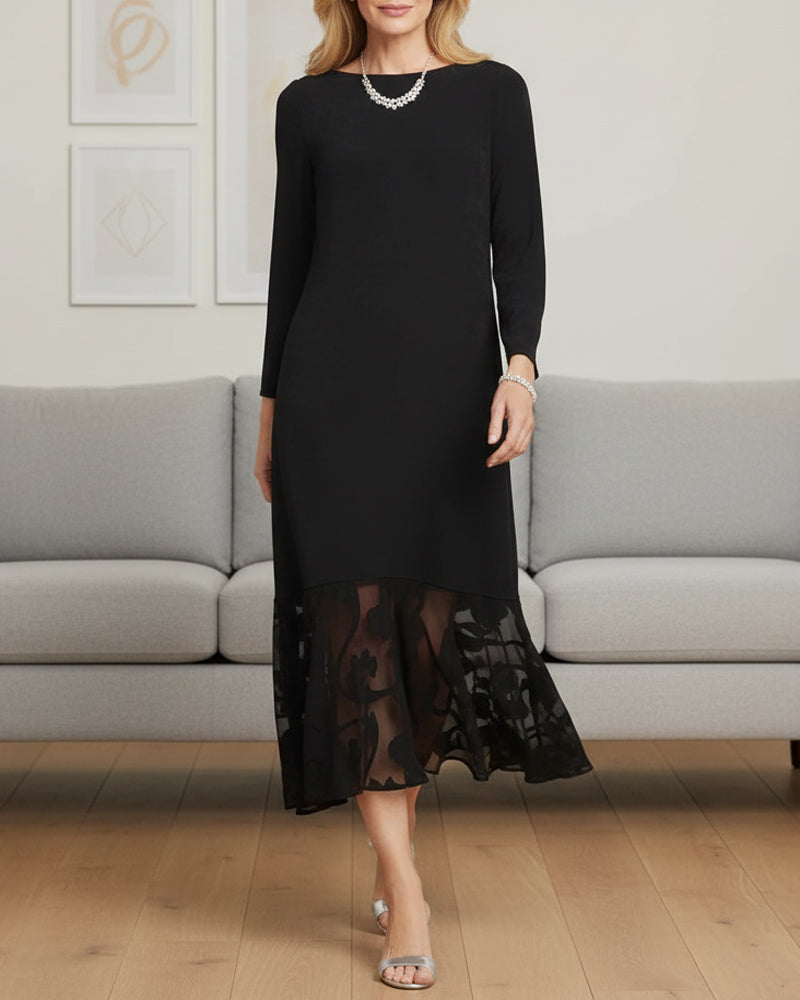 Mesh Splicing Round Neck Fashion Dress