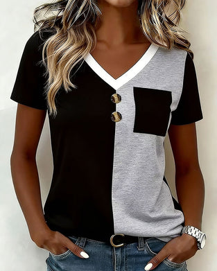 V-Neck Contrast Pocket T-Shirt