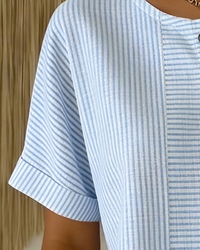 Round Neck Short Sleeve Blouse