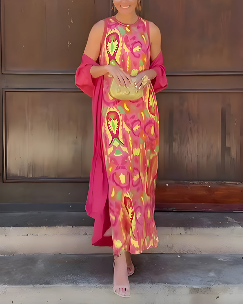 Sleeveless Long Dress With Long Cardigan Set