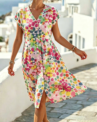 Polka Dot V-Neck Waist Dress