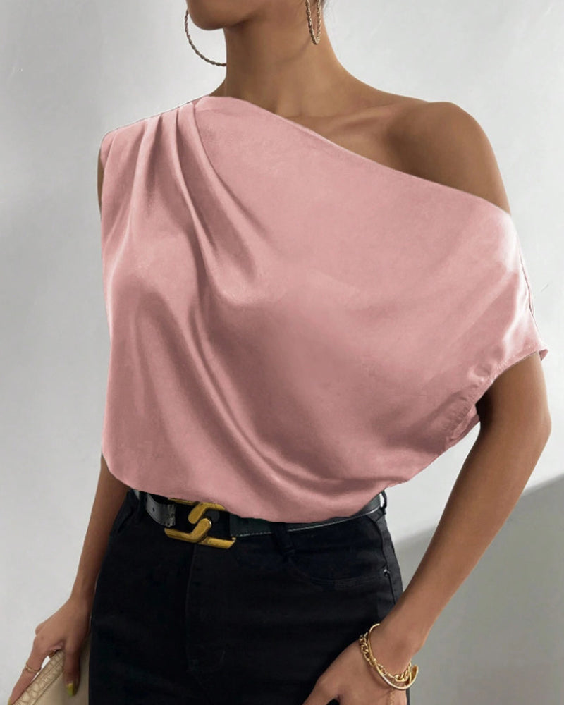 Solid Color Off Shoulder Sleeveless Blouse