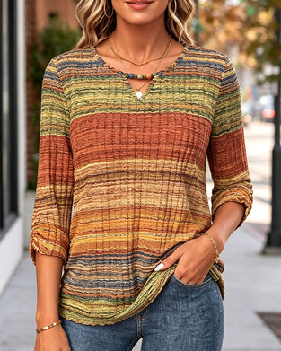 Vintage Striped Texture Long-Sleeved Top