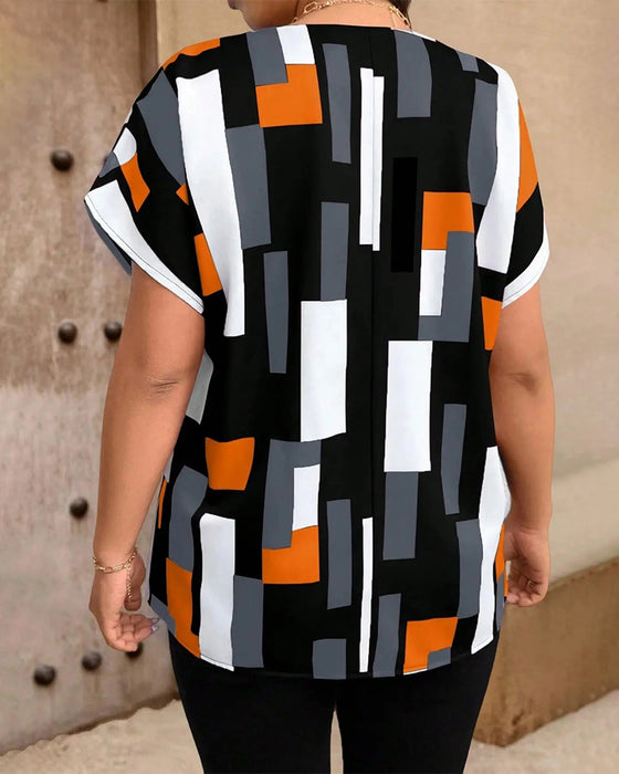 Print V-Neck Loose Blouse