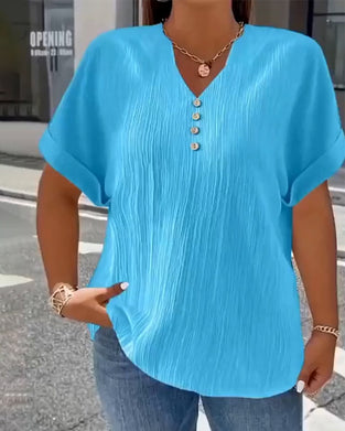 V-Neck Loose Textured T-Shirt