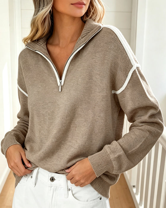 Half-Zip Contrast Collar Pullover