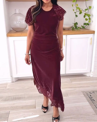Round Neck Lace Patchwork Slim Dress
