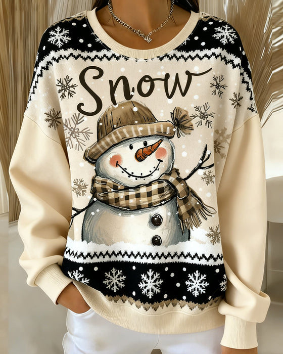 Long-Sleeved Snowman Print Casual Sweatshirt