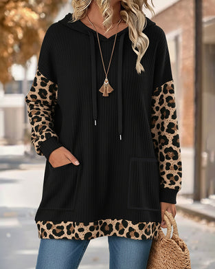 Leopard Print Patchwork Stylish Hoodie