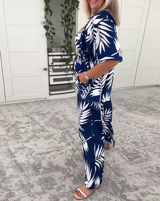 Three-Piece Hawaiian Print Swimsuit