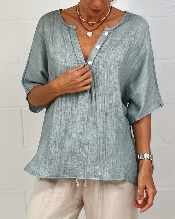 Loose-Fitting Solid Color Short-Sleeved Top