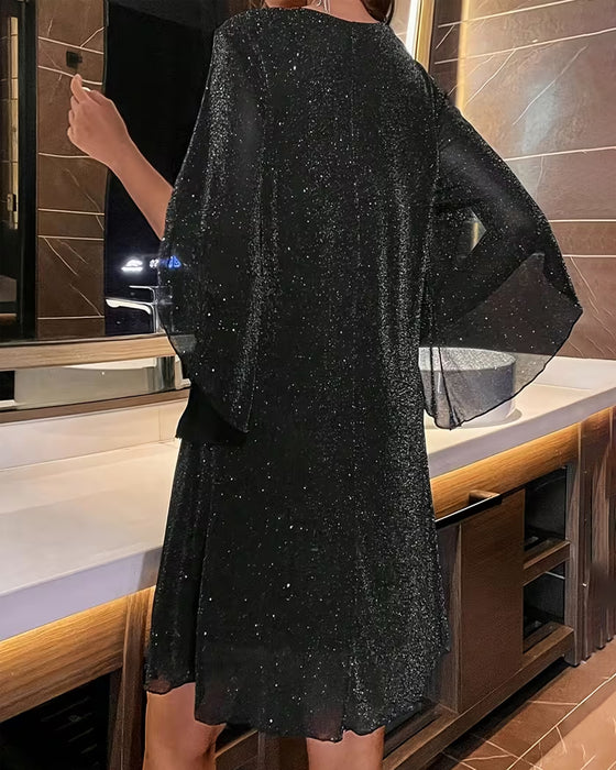 V-Neck Fine Glitter Fashion Dress