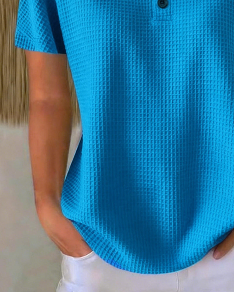 Button-Down V-Neck Casual T-Shirt