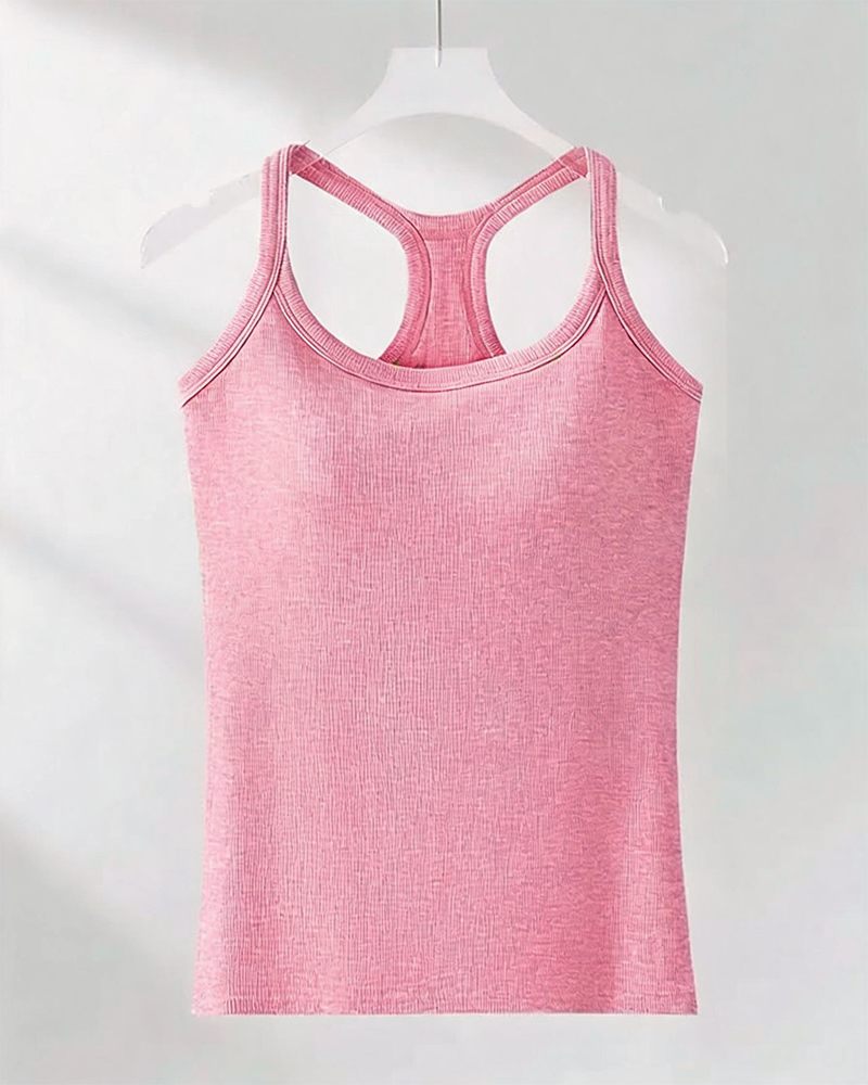 Built-in Bra Ribbed Solid Tank Top