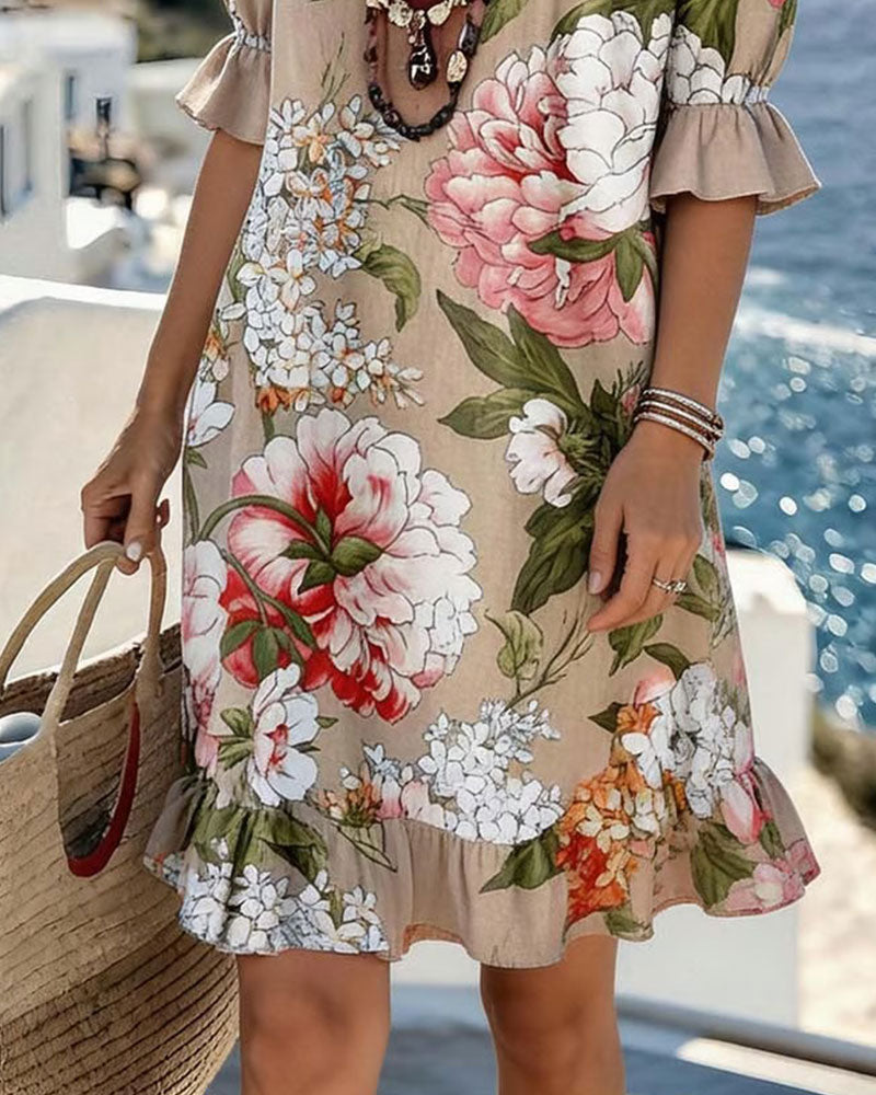 Vintage Large Floral Print Dress