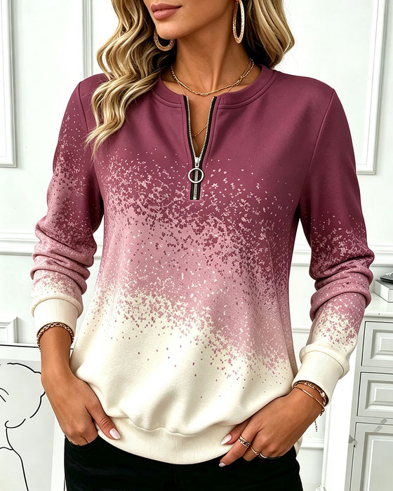 Zip Gradient Contrast Sweatshirt