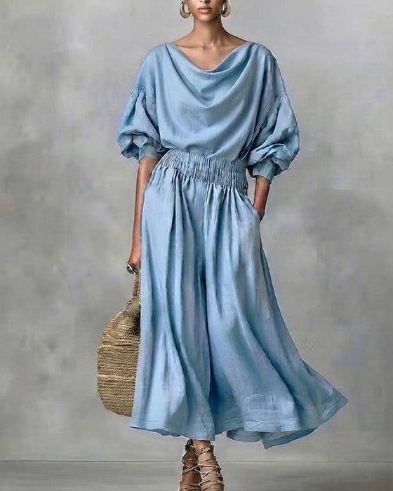Solid Color Cowl Neck Dress