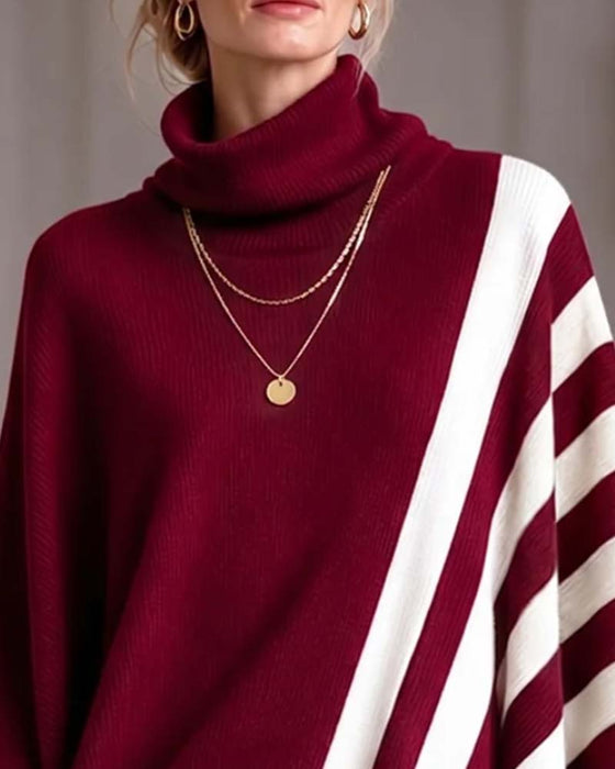 Irregular Turtleneck Striped Pullover