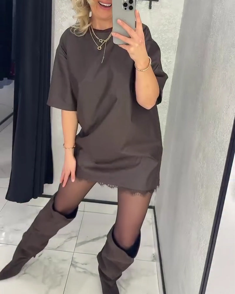 Solid Color Patchwork Short-Sleeved Dress