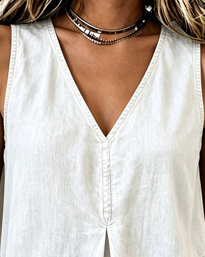 V-Neck Denim Tank Top