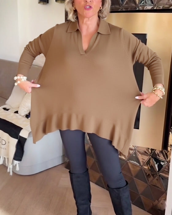 Irregular Lapel Long-Sleeved Top