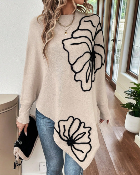 Batwing Sleeve Floral Loose Sweater