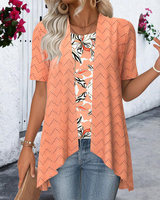 Fake Two-Piece Hollow Print Blouse