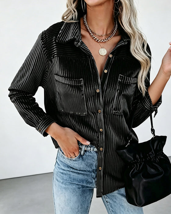 Pocket Long Sleeve Striped Shirt