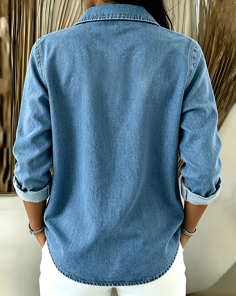Lapel Zip Long Sleeve Blouse