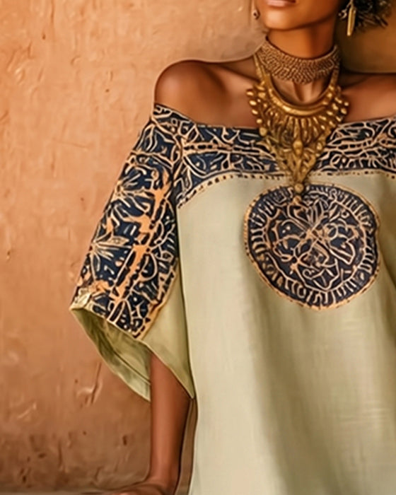 Ethnic Print Off-Shoulder Long Dress