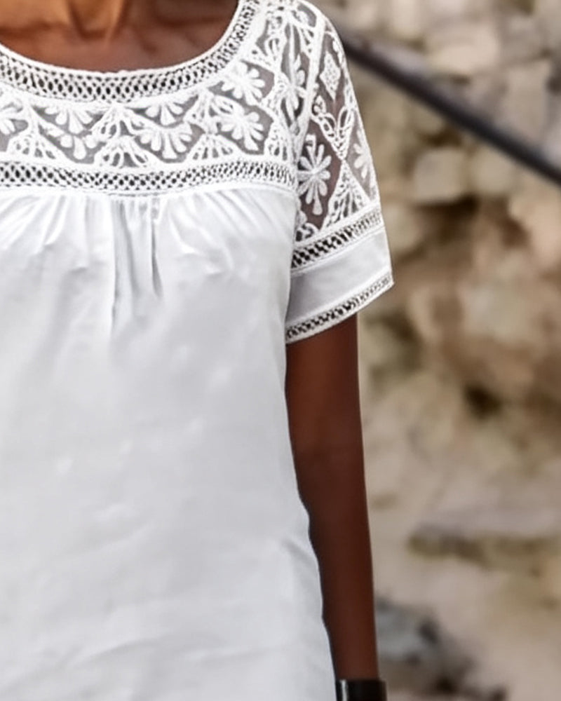 Crew Neck Lace Patchwork Casual Dress