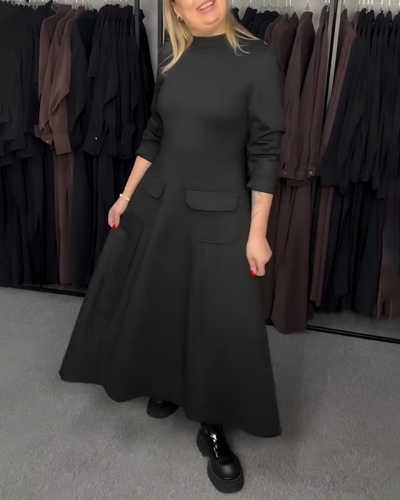Long-Sleeved Fitted Waist Full Skirt Dress