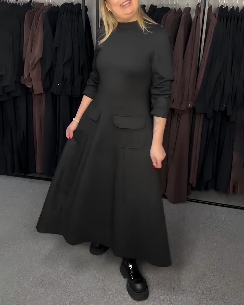 Long-Sleeved Fitted Waist Full Skirt Dress