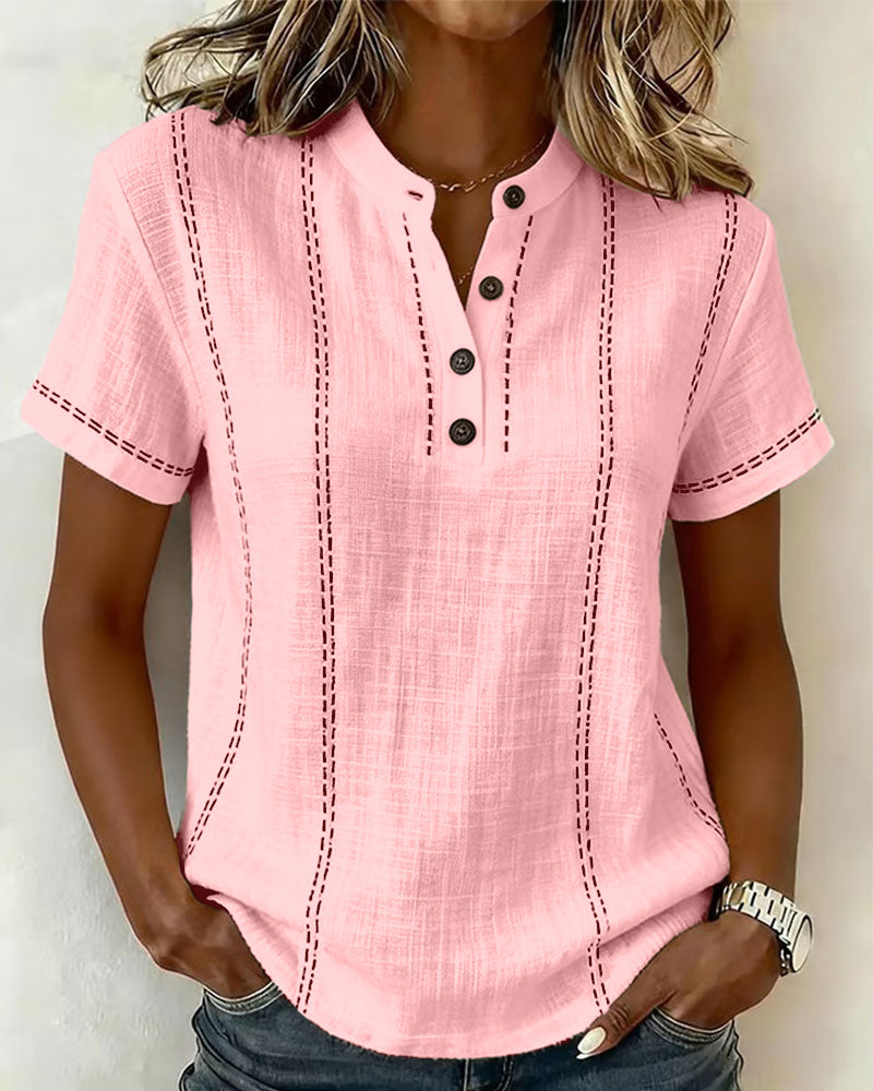 Fashion Casual Button V-Neck T-Shirt