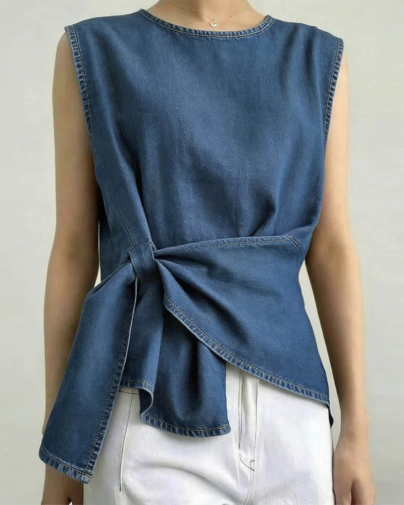 Asymmetric Tie Denim Tank Top