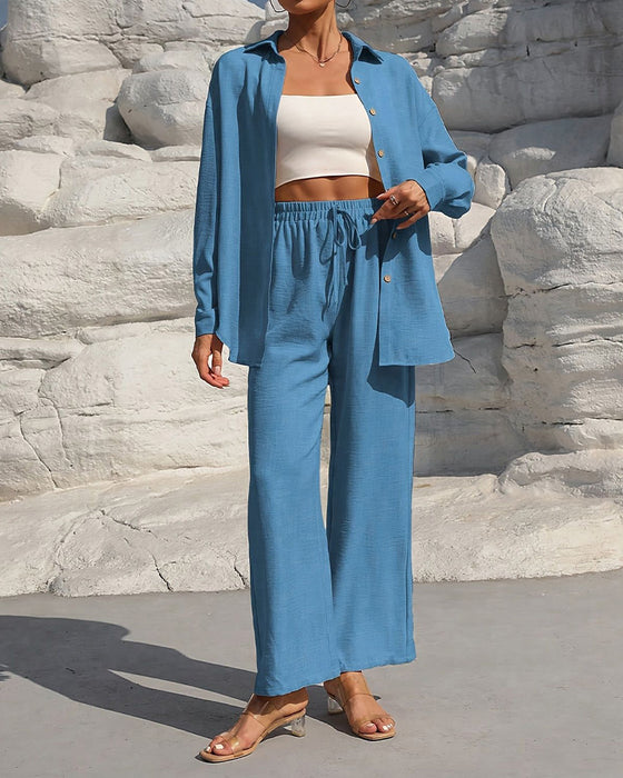 Long-Sleeve Casual Solid Color Set