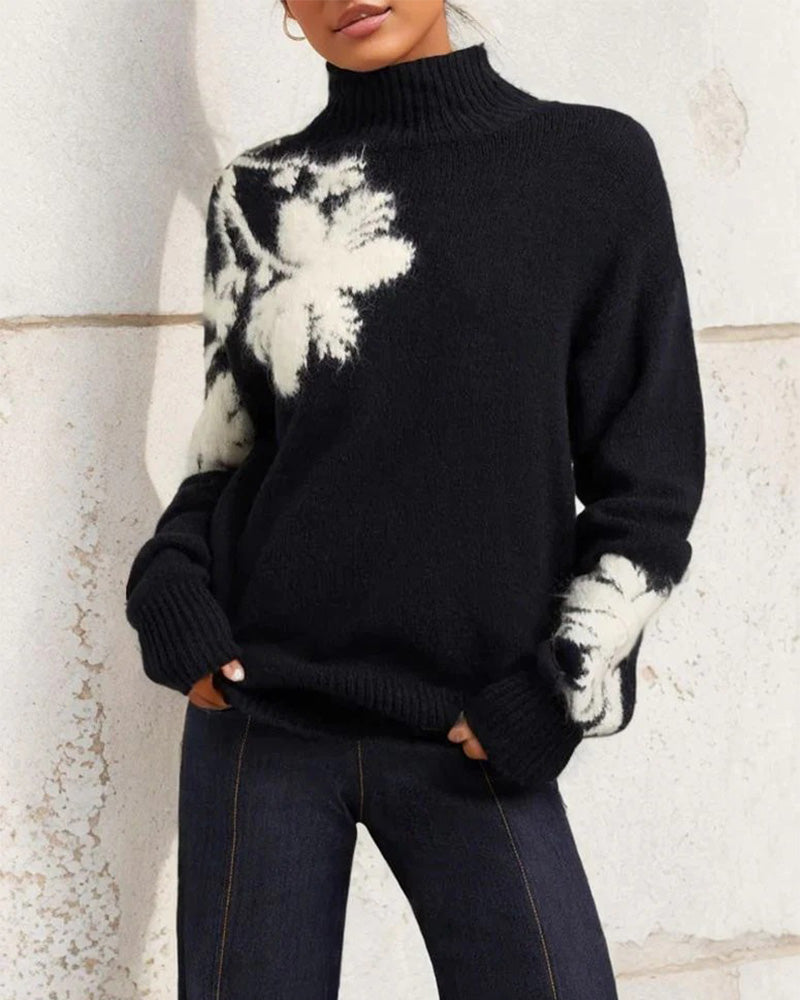Modern Floral Print Long Sleeve Sweater