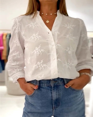 Elegant floral embroidered buttons blouse